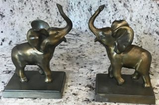 Vintage/antique Bronze Elephant Bookends,  7 Inches High,  Base 4 - 3/4 X 3 - 1/2