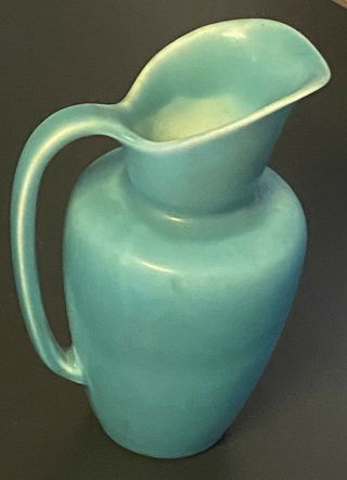 Antique 1934 ROOKWOOD Art Pottery Pitcher Creamer 6750 MATTE TURQUOISE BLUE 7 