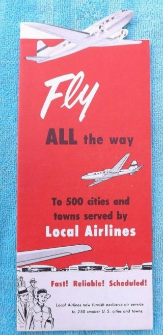 Vintage 1950s Local Airlines Brochure Route Map Frontier Mohawk Bonanza Ozark,