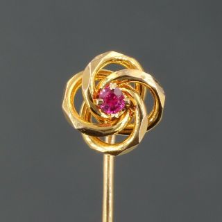 Antique Victorian Solid 10k Yellow Gold Ruby Love Knot Stickpin 1.  7 Grams