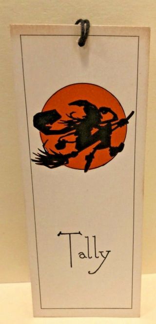 Vintage Halloween Bridge Tally Card W Tassel - - Witch Flying On Broom / Moon 2