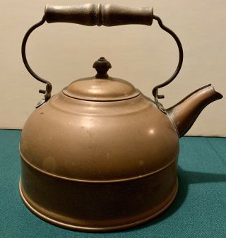 Vintage Antique 1801 REVERE WARE Rustic Copper Tea Kettle Pot With Wood Handle 2