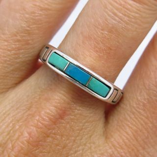 Waldeck Jewelers Inc Vintage Old Pawn Sterling Silver Turquoise Tribal Band Ring