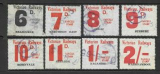 Victorian Railways Parcel Stamp Selection X 8,  Fine 6d To 2/ -