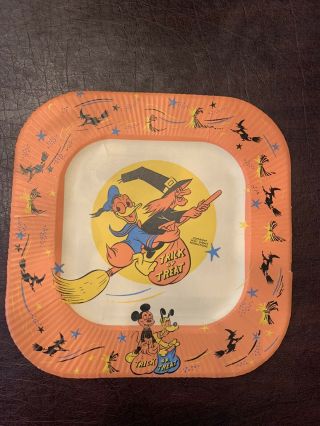 Vintage Halloween Paper Plate Walt Disney Mickey Mouse,  Donald Duck And Goofy