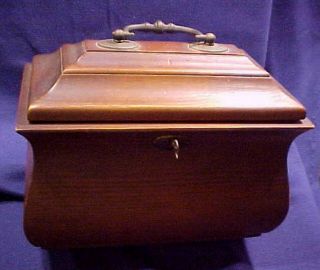 Estate Handsome Vintage Antique Style Wooden Tea Caddy Box W/ Key