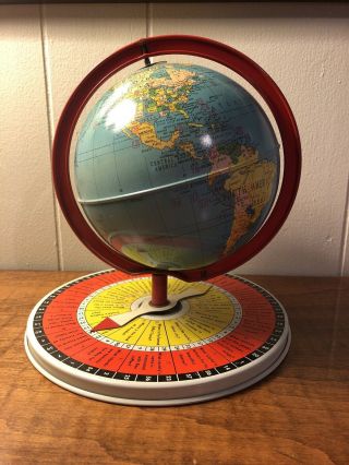 Vintage Tin Metal Replogle 6 Inch Toy Globe W/ Trivia Base