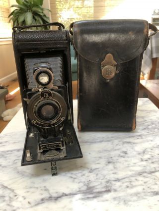Antique Kodak Jr Bellows Camera No 2 - C Autographic With Leather Case Decorative