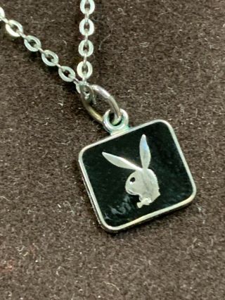 Vintage Rare Playboy Bunny Playmate Mini Necklace Silver Tone