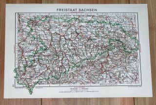 1932 Vintage Map Of Saxony Sachsen Leipzig Dresden / Germany