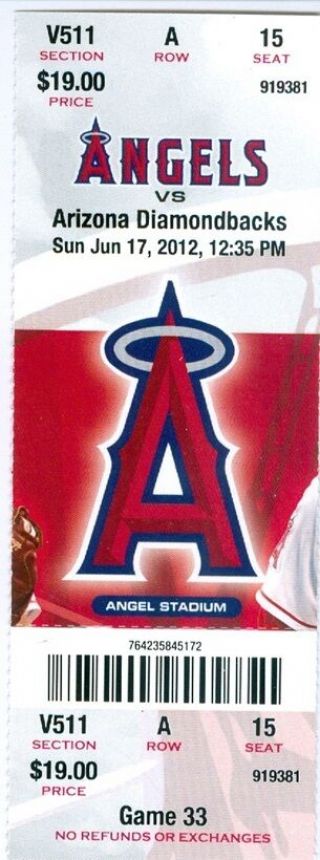 2012 Angels Vs Diamondbacks Ticket: Albert Pujols Hit Home Run 455