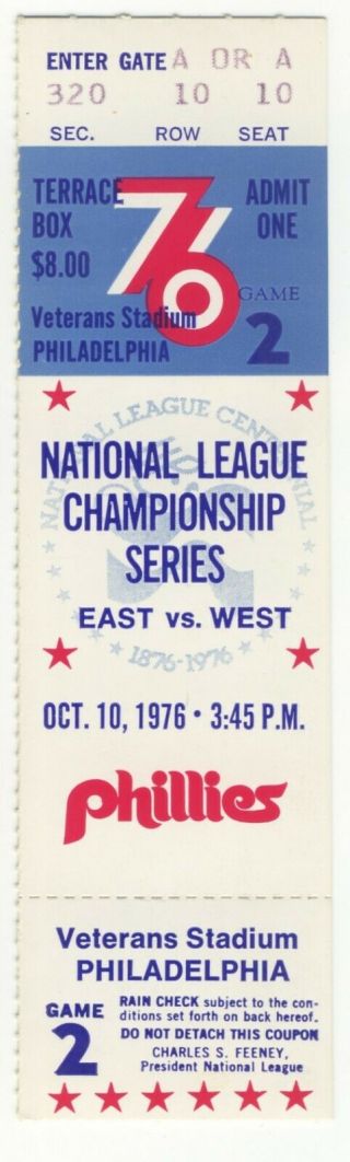Phillies Ticket Stub 1976 Nl Championship Series Game 2