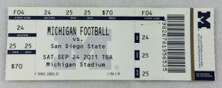 Cfb 2011 09/24 San Diego State At Michigan Ticket - Denard Robinson 200 Rush Yds
