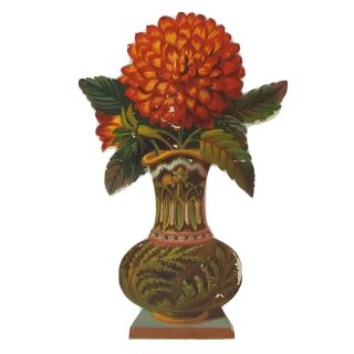 Victorian Scrap Vintage Die Cut Large 8.  5 X 5.  5 Edwardian Antique Flower Vase