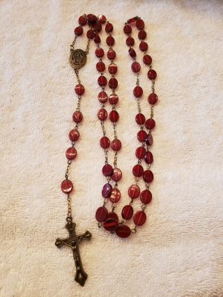 Vintage Estate Rosary 26 " Antique Religious Beads Catholic Cross St.  Therese Old
