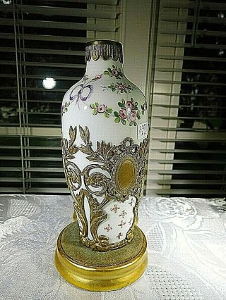 Antique Limoges Porcelain Roses Vase Sevres & Mavaleix Marks Cameo Metalware
