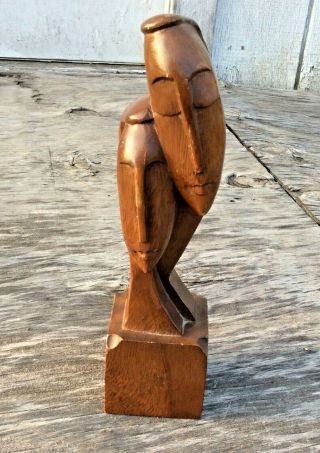 Vintage Wood Art Sculpture Couple Man & Woman Dark Wood Figurine 10 " Tall