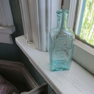 Vintage Aqua Glass Embossed Bottle Ayer 