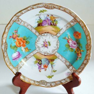 Antique Meissen German Porcelain Teal Quatrefoil Portrait Plate A