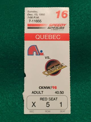 Vancouver Canuck NHL Game Stubs,  Vs Dallas Stars,  and Quebec Nordiques 2