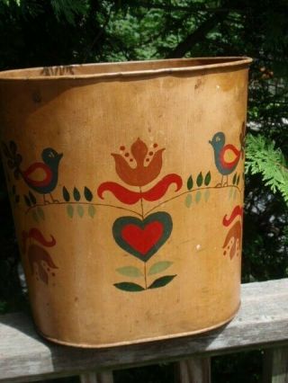 Vintage Hand Painted Room Trash Can Dutch Amish Look 11.  5 X 11.  5 X 8 Inches