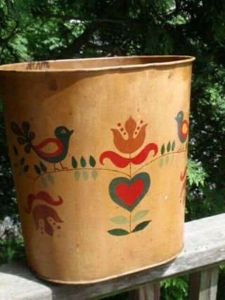 VINTAGE HAND PAINTED ROOM TRASH CAN DUTCH AMISH LOOK 11.  5 X 11.  5 X 8 INCHES 2