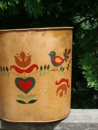VINTAGE HAND PAINTED ROOM TRASH CAN DUTCH AMISH LOOK 11.  5 X 11.  5 X 8 INCHES 3