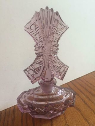 Antique Vintage Purple Art Deco Pressed Glass Perfume Bottle W/ Ornate Stopper