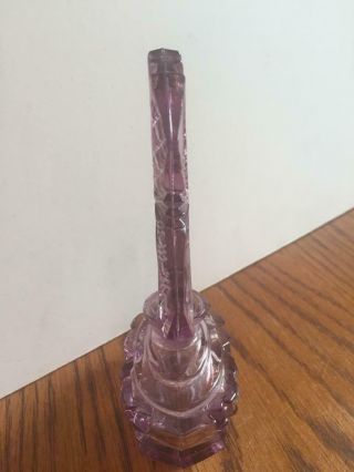 Antique Vintage Purple Art Deco Pressed Glass Perfume Bottle w/ Ornate Stopper 2