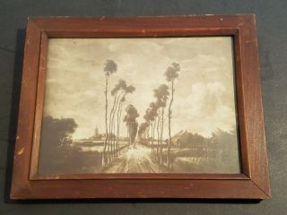 Vintage Antique Tropical Palm Tree Island Plantation Picture In Frame