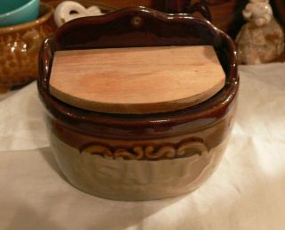 Vintage Brown And White Stoneware Hanging Salt Box Mccoy ?