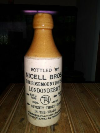 Antique Irish Stoneware ½ Pint Ginger Beer Bottle Exc