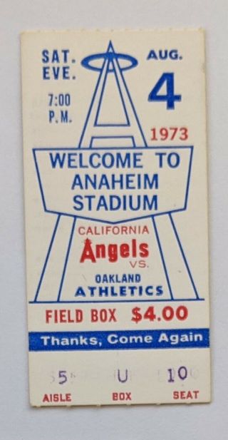 1973 California Angels V Oakland A’s Athletics Ticket Stub 8/4 Jackson,  Robinson
