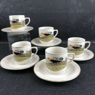 Kun - Lun Set Of 5 Vintage Espresso Cups And Saucers Porcelain Coffee Pottery