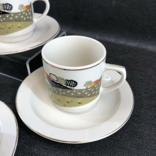 Kun - Lun Set Of 5 Vintage Espresso Cups And Saucers Porcelain Coffee Pottery 3
