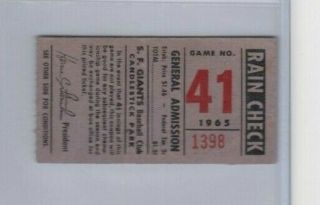 1965 Ticket Stub San Francisco Giants V Houston,  Juan Marichal Shut Out,  July 17