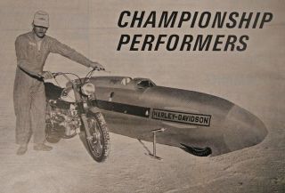 Harley Davidson Sprint Streamliner Print Ad Flyer Roger Reiman 250cc 1965 Vtg