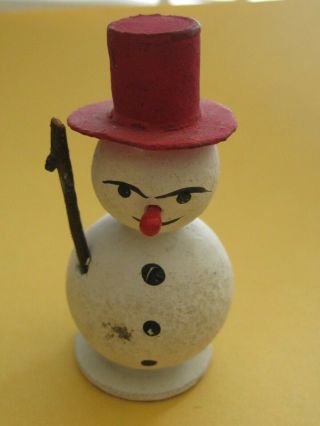Vintage Paper Mache German Snowman Red Hat Nose Buttons Hand Painted 2 " Tall