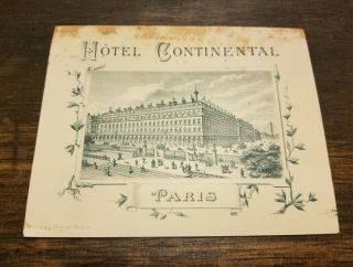 Antique 1891 Hotel Continental Paris France Menu Bourgognes Wine Champagne List