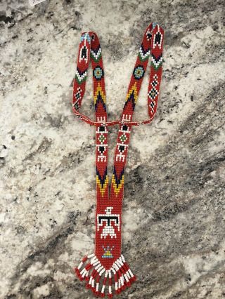 Vintage Native American Indian Bead Medalion Pendant Necklace Red