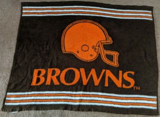 Vtg Cleveland Browns Biederlack Stadium Throw Lap Blanket Fleece Made In Usa