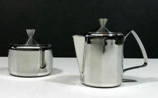 Antique Tudor Creamer & Sugar Bowl Set Stainless Steel Mid Century Modern