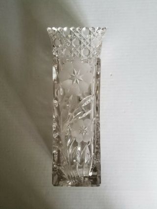 Antique Lead Crystal Square Vase - Etched Flowers Cut Glass Detail - Gorgeous