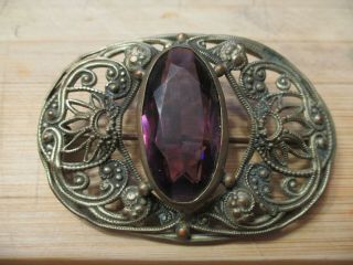 Antique Art Nouveau Victorian Large Stunning Pin Brooch With Purple Stone