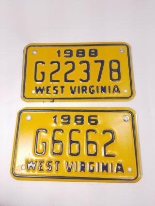 Two 1980s West Virginia Motorcycle Bike Plates 1988 1986