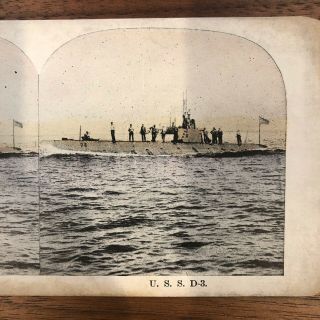 Uss D - 3 Submarine Stereoview Sv Us Navy Naval Usn Muller Ss - 19 Wwi Military