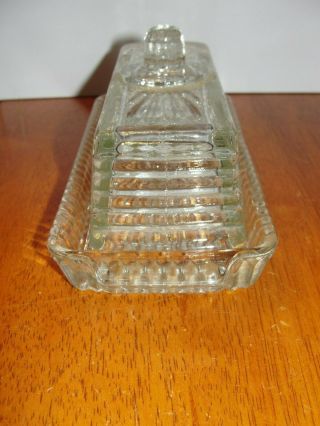 Vintage Crystal Starburst Press Cut Glass Covered Butter Dish w/Finial Style Lid 2