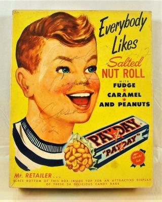 Vintage Hollywood Payday Candy Bar Display Box 24 Bars Fudge Caramel Peanuts