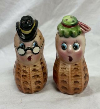 Vintage Anthropomorphic Peanut People Couple Salt & Pepper Shakers - Japan