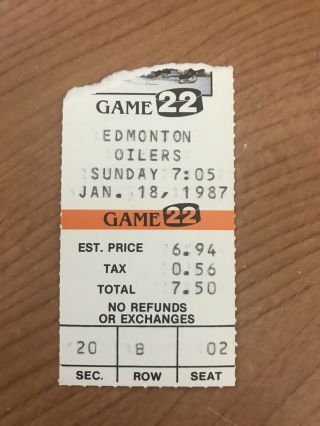 1986 - 87 Buffalo Sabres Vs Edmonton Oilers Ticket Stub